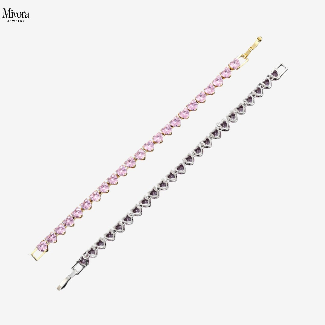 TENNIS BRACELET WITH ROSE HEART