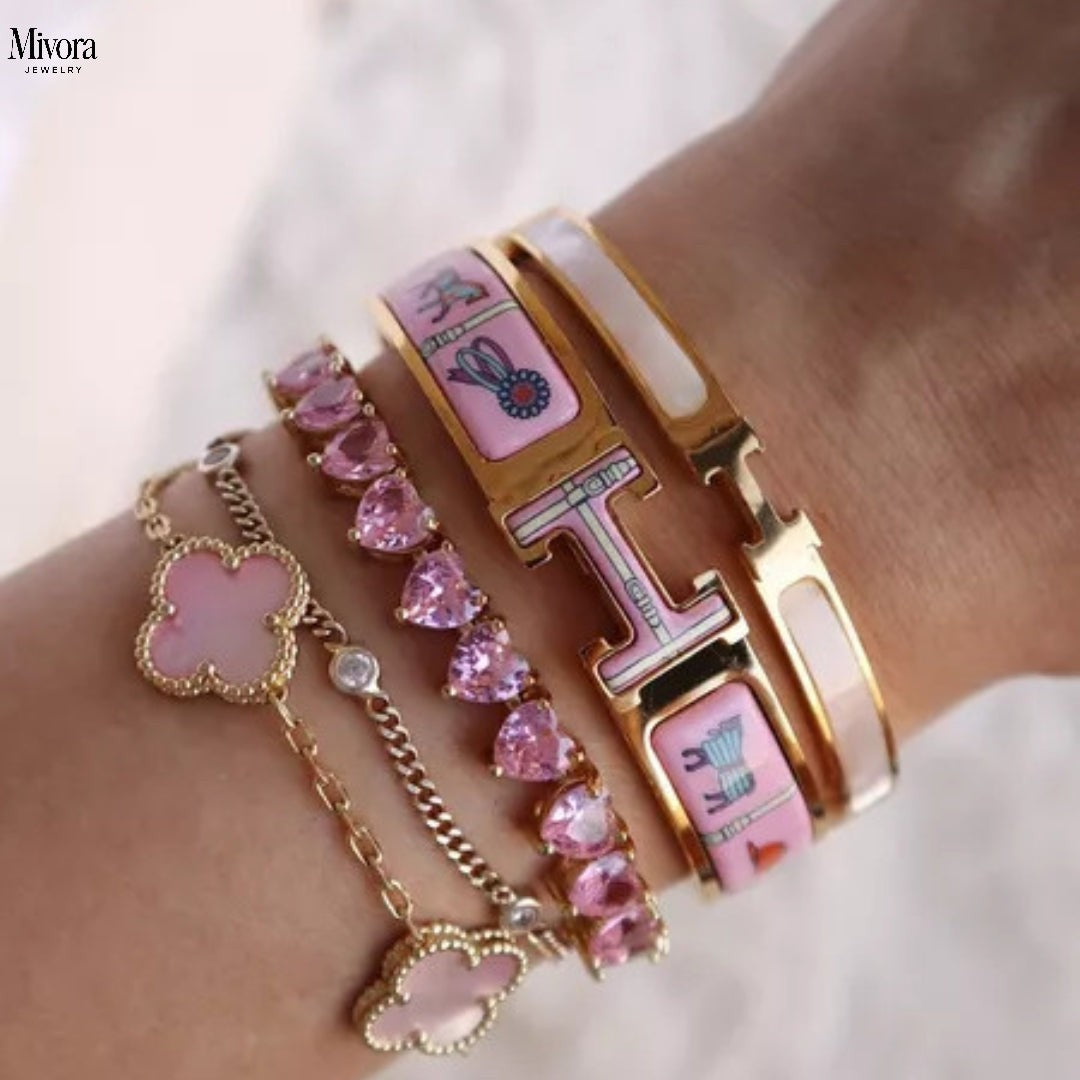 TENNIS BRACELET WITH ROSE HEART