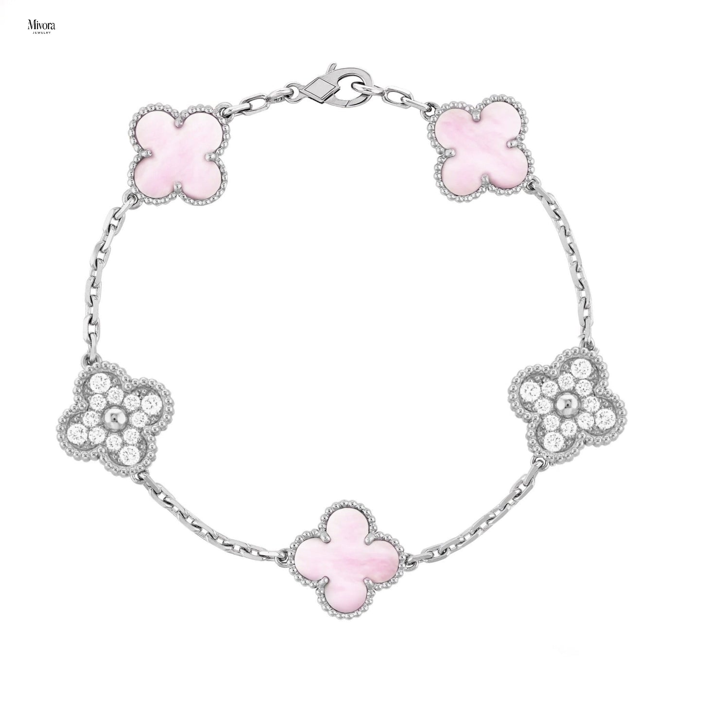 DELUXE CLOVER BRACELET | SILVER PINK