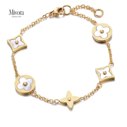 MOP FOUR LEAF CLOVER BRACELET - GOLD OR SILVER