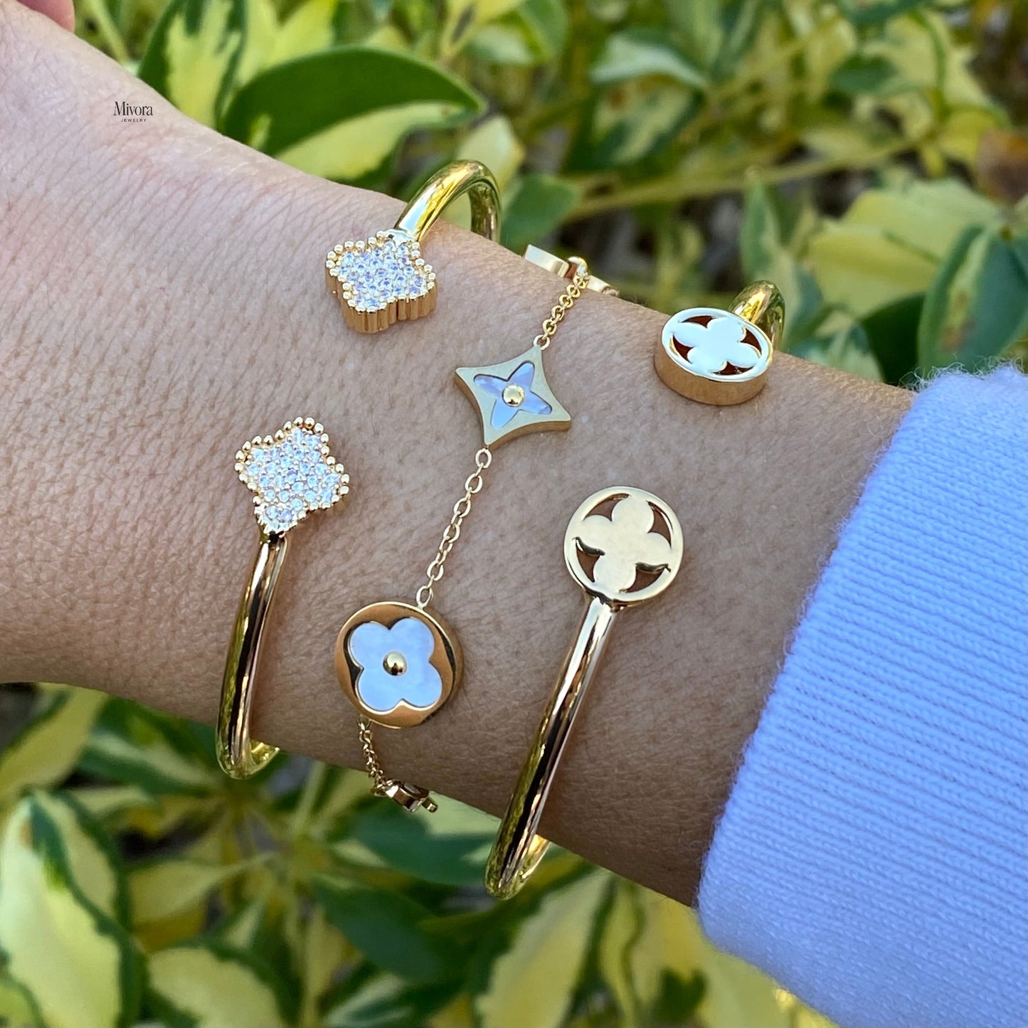 MOP FOUR LEAF CLOVER BRACELET - GOLD OR SILVER