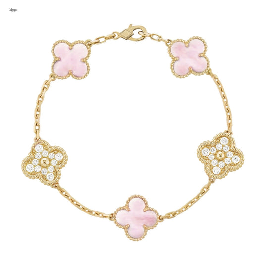 CLOVER DIAMOND BRACELET | GOLD PINK