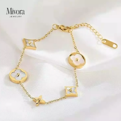 MOP FOUR LEAF CLOVER BRACELET - GOLD OR SILVER